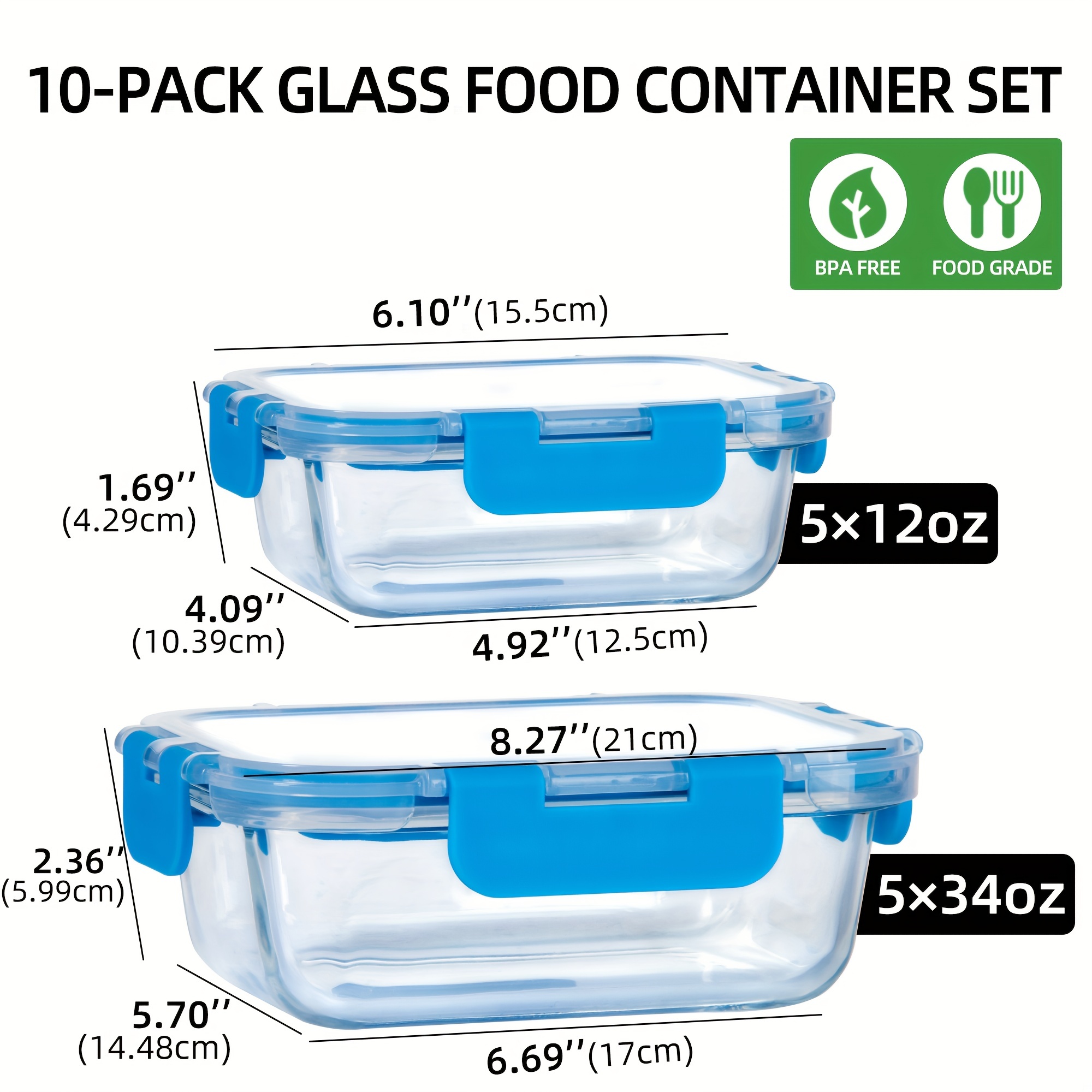 MEAL PREP CONTAINERS Glass Food Storage Container with Lids 10