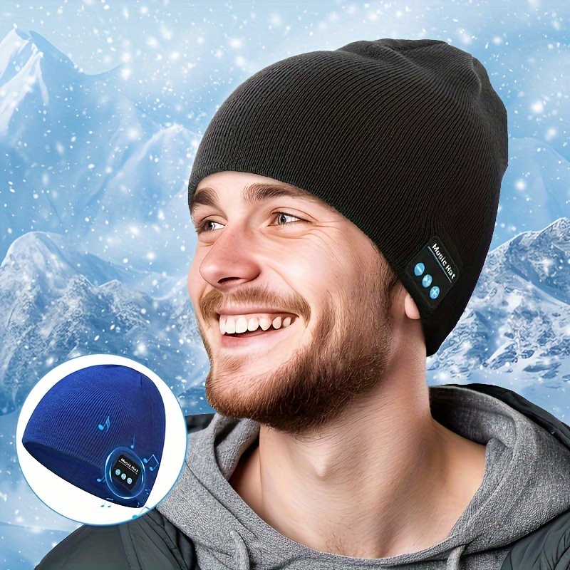 Bonnet Bluetooth pour hommes rembourrage de bas de Noël, chapeau avec  écouteurs, cadeaux de Noël et de Saint-Valentin (gris)