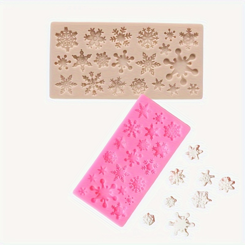 2 Pieces 3d Snowflake Fondant Mold Christmas Snowflake Silicone Cake Candy  Mold For Cake Cupcake Polymer Clay Crafting Project (pink)