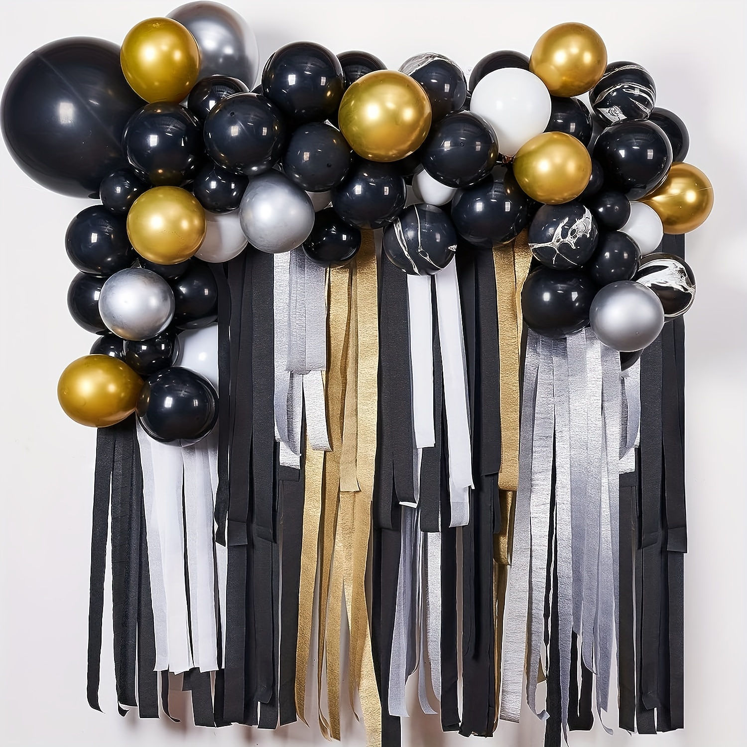 6pcs, Crepe Paper Streamers, Pack Of Golden, Silvery And Black Party  Streamers For Party Wedding Decorations