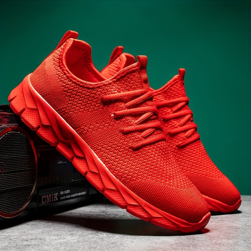 Red Lace Mesh Running Shoes for Women