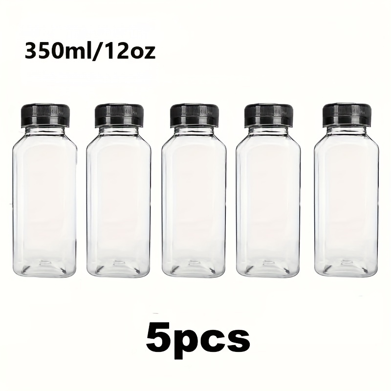 5pcs Plastic Juice Bottles With Caps, 8oz 12oz（250ml，350ml），Juice  Containers With Lids For Fridge, Reusable Juicing Bottles, Smoothie Bottle,  Empty Pl
