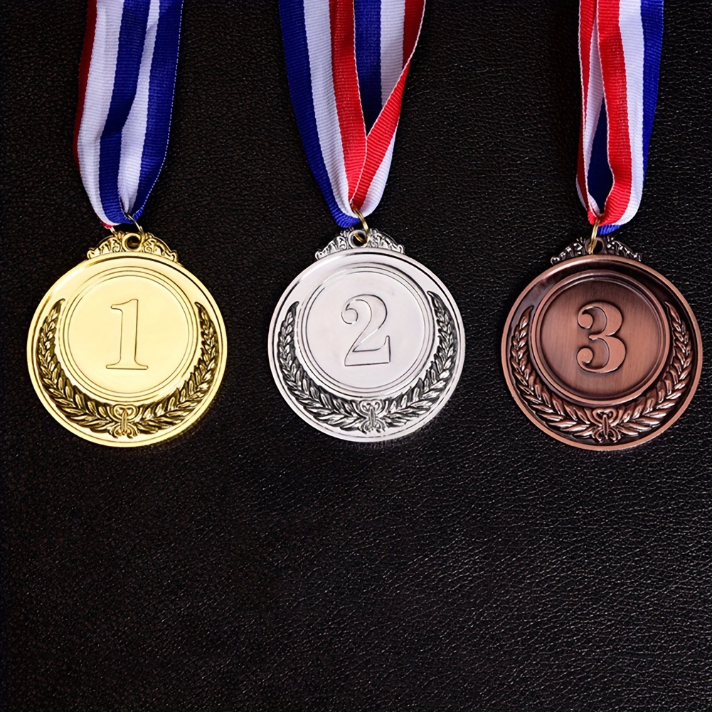 

3pcs Zinc Alloy Medal With Neck Ribbon, Suitable For Competitions, Games Party