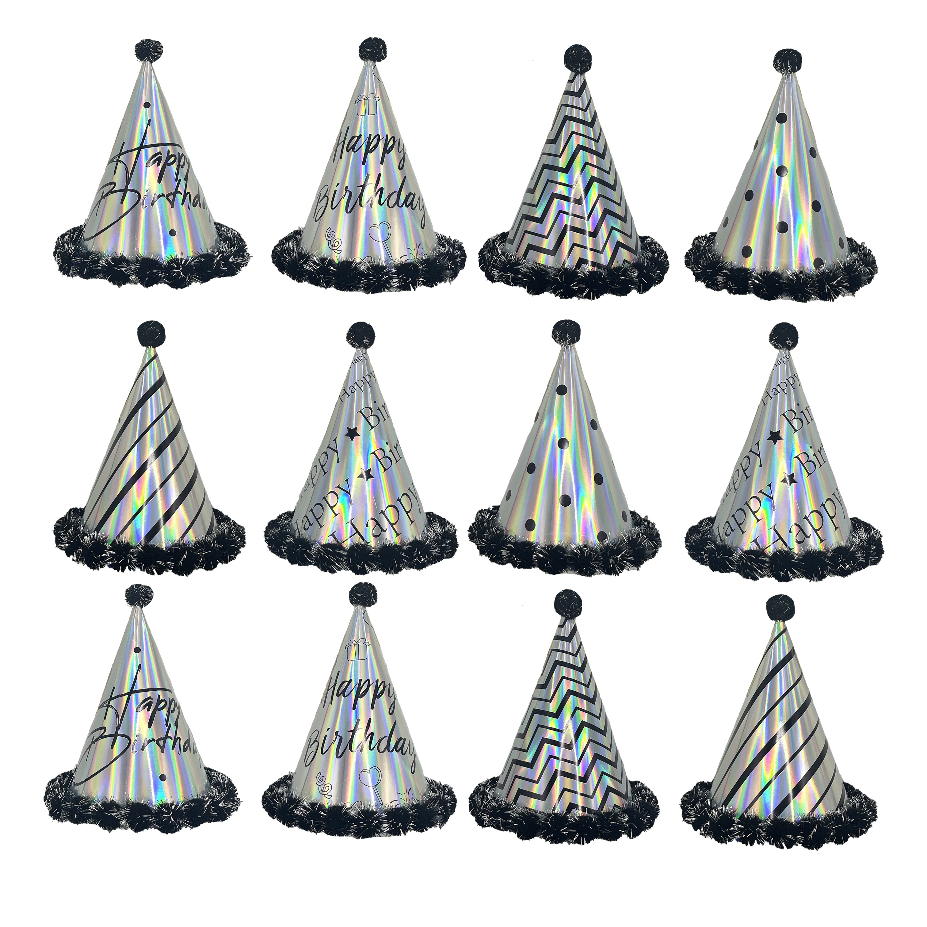 Birthday Party Cake Hats Laser Ribbon Fluffy Balls Birthday Temu