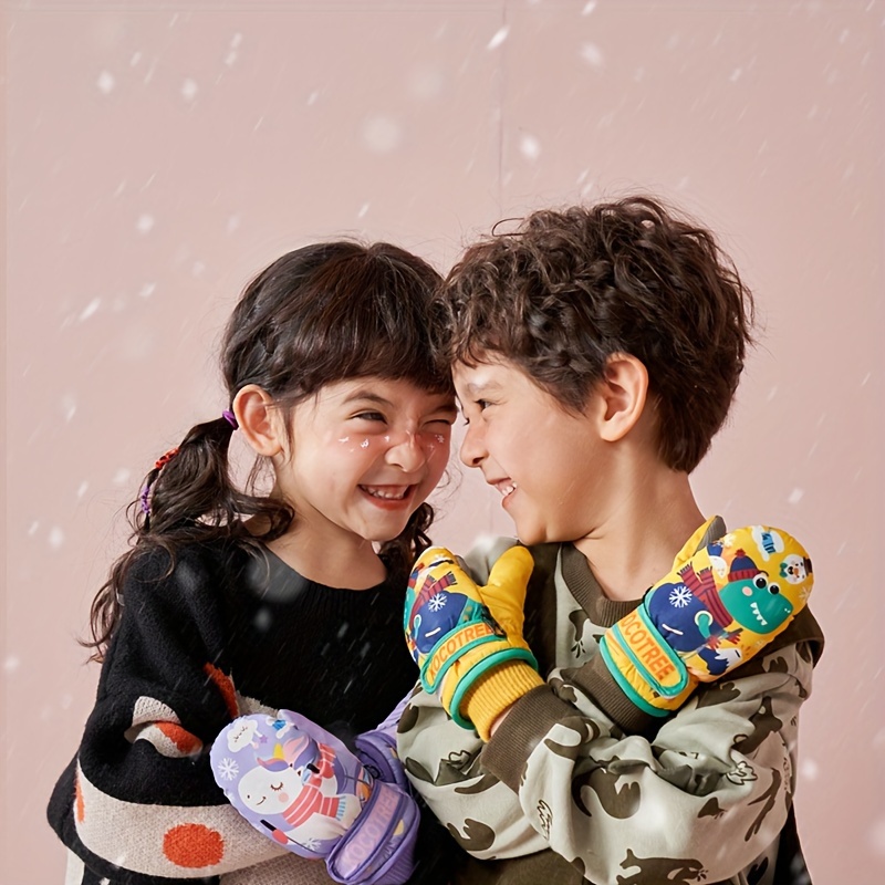 Guantes para niños, lindos guantes de esquí de muñeco de nieve para niños,  impermeables y cálidos, guantes de invierno al aire libre, guantes de 3