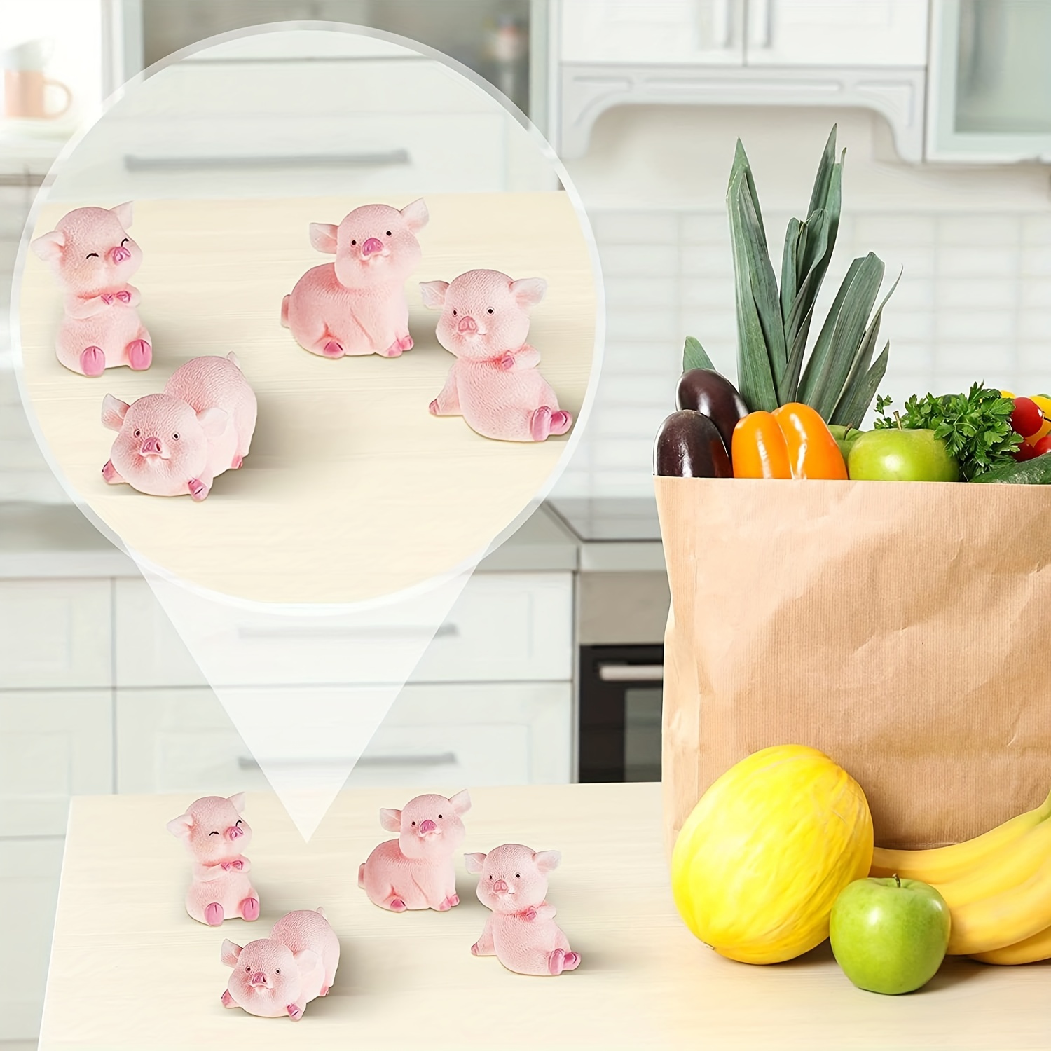 Set Of 8 Miniature Resin Pig Cake Toppers, Cupcake Toppers