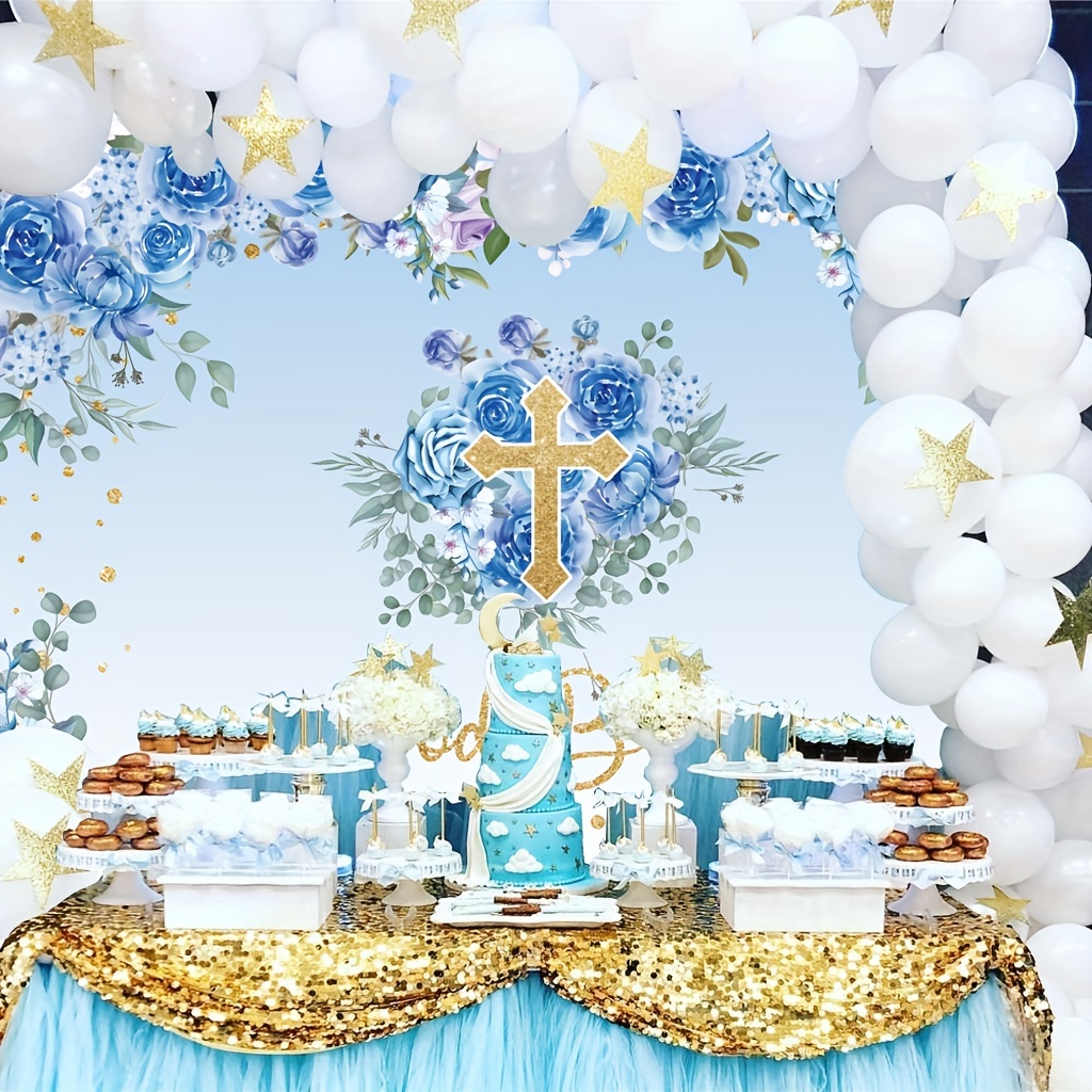 Amazon.com: Blue Boho Baptism Party Decorations for Boys - Boho Balloon  Garland Arch Kit with Mi Bautizo Backdrop, Baptism Cross Peace Dove  Background, Christening First Communion Confirmation Party Supplies : Home &