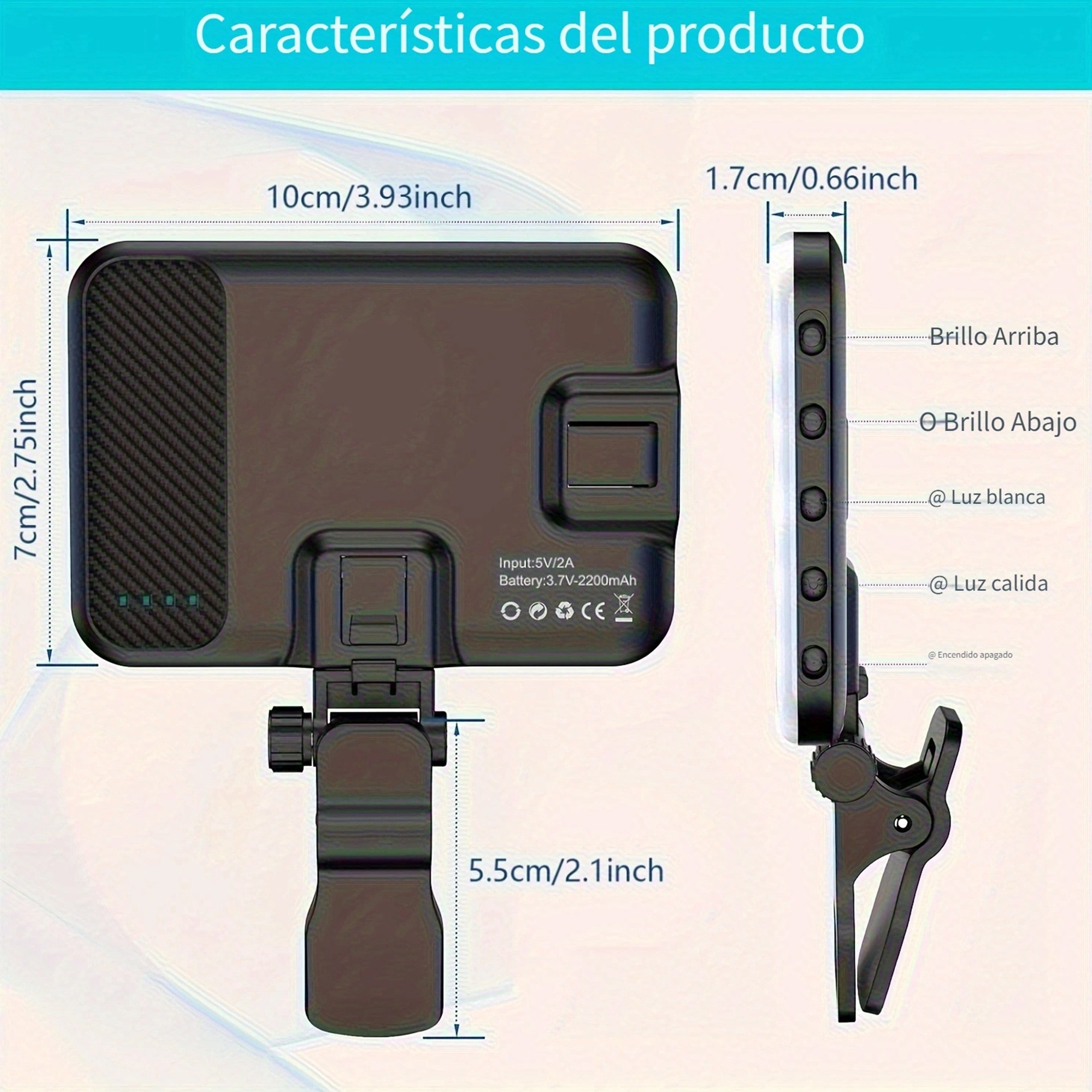 Anillo de luz Selfie móvil para teléfonos móviles, Clip encendido, 36 LED,  recargable, 4 configuraciones de luz. -  México