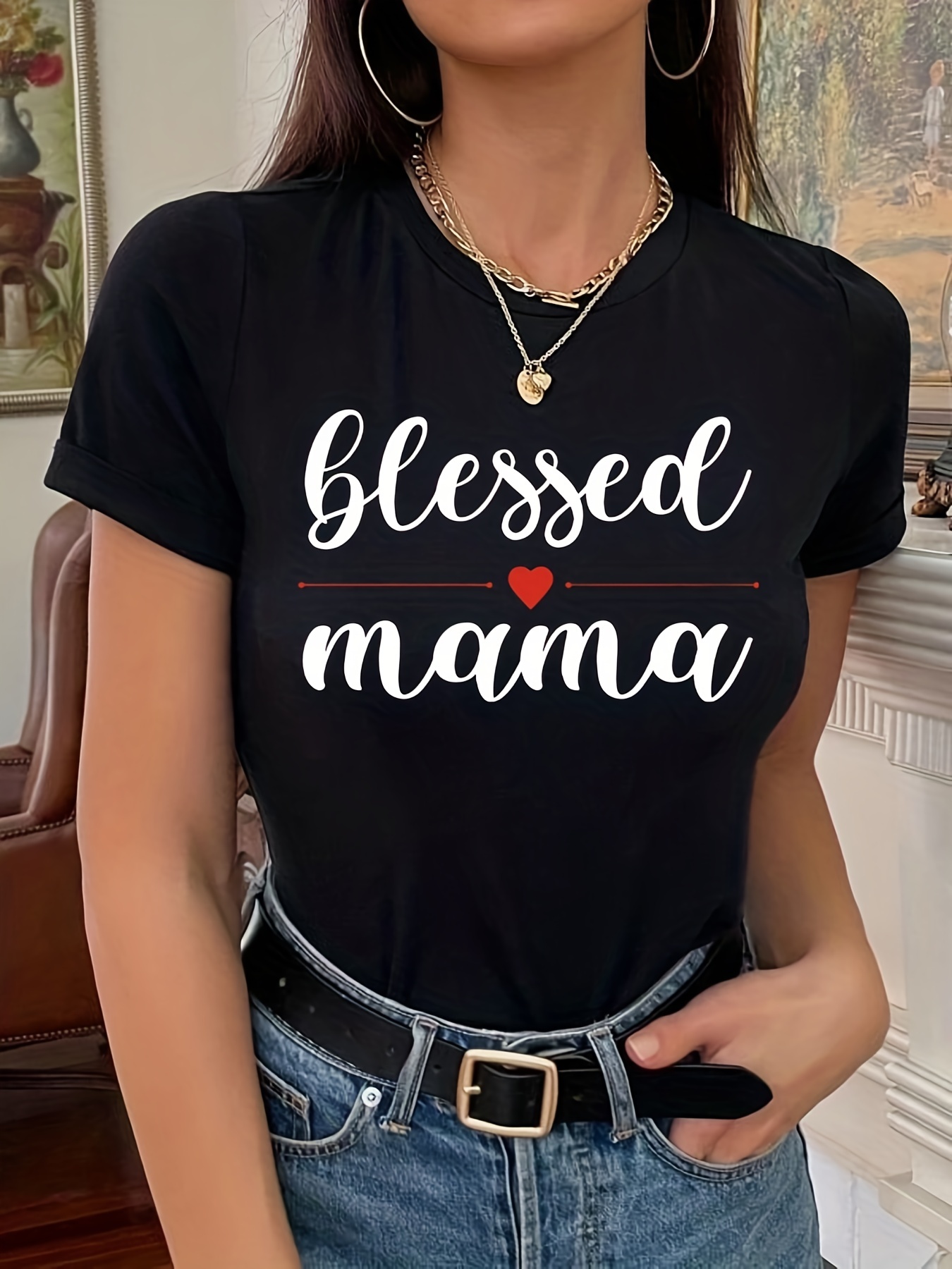 2023 Mama Letters Print T-Shirt Women Short Sleeve Casual Graphic Tees Tops  Mother's Day Shirts Gift