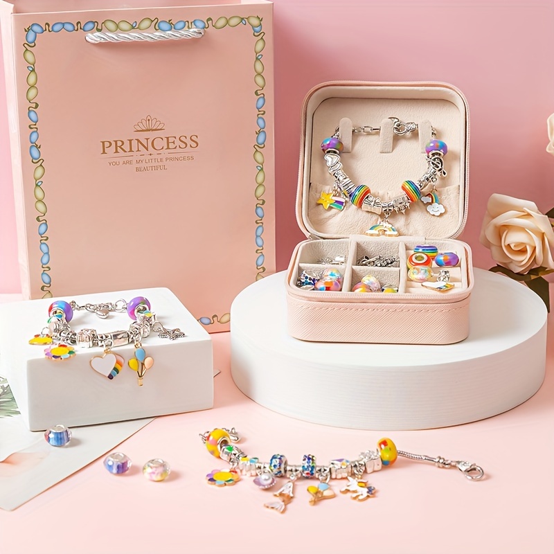 Kit de fabrication de bracelets à breloques 110 pièces pour filles, HTAIGUO  z kit de bijoux de bracelet de perles de charme avec bracelets, perles,  bijoux à breloques coffret cadeau pour adultes