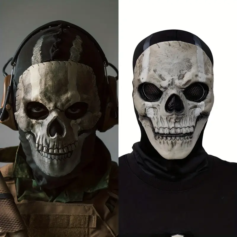 1pc Men's Halloween Horror Full Face Mask, Latex Full Head Cover, COS Game  Skull Ghost Head Cover Ghost Skull Mask, Horror Realistic Masks, Scary Cree