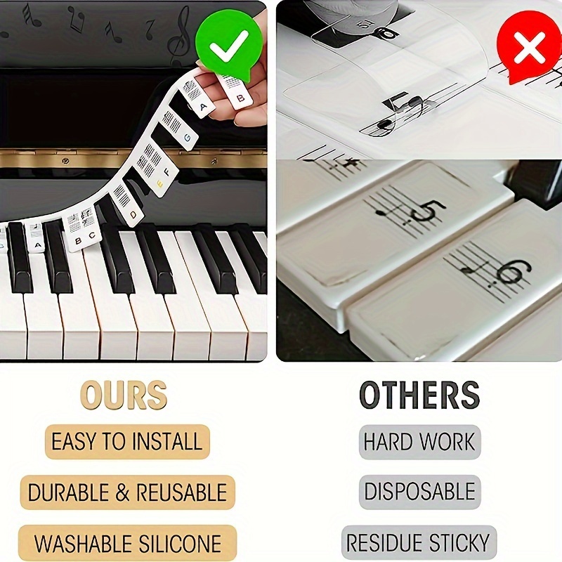 61 / 88 Keys Piano Note Marker Silicone Strips for Beginners