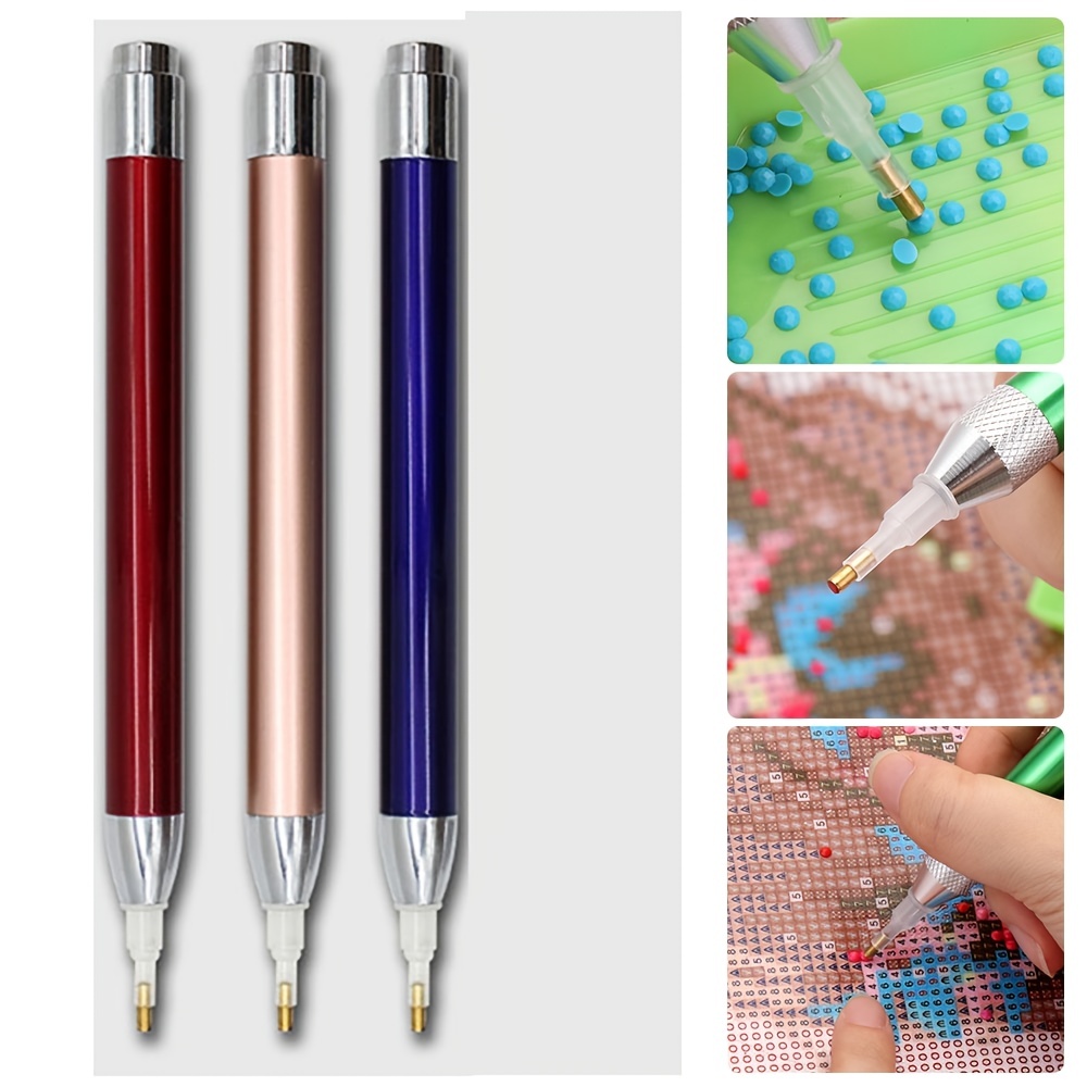 Houseen Point Drill Pen, 2pcs Diamond Painting Pen with LED Light 5D DIY Diamond Art Pens with 2 Light Modes, 10pcs Replacement Pen Tip, 2pcs