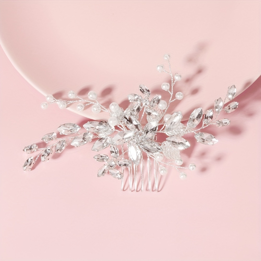 Bridal Hair Comb with Faux Pearl and Crystal Insert