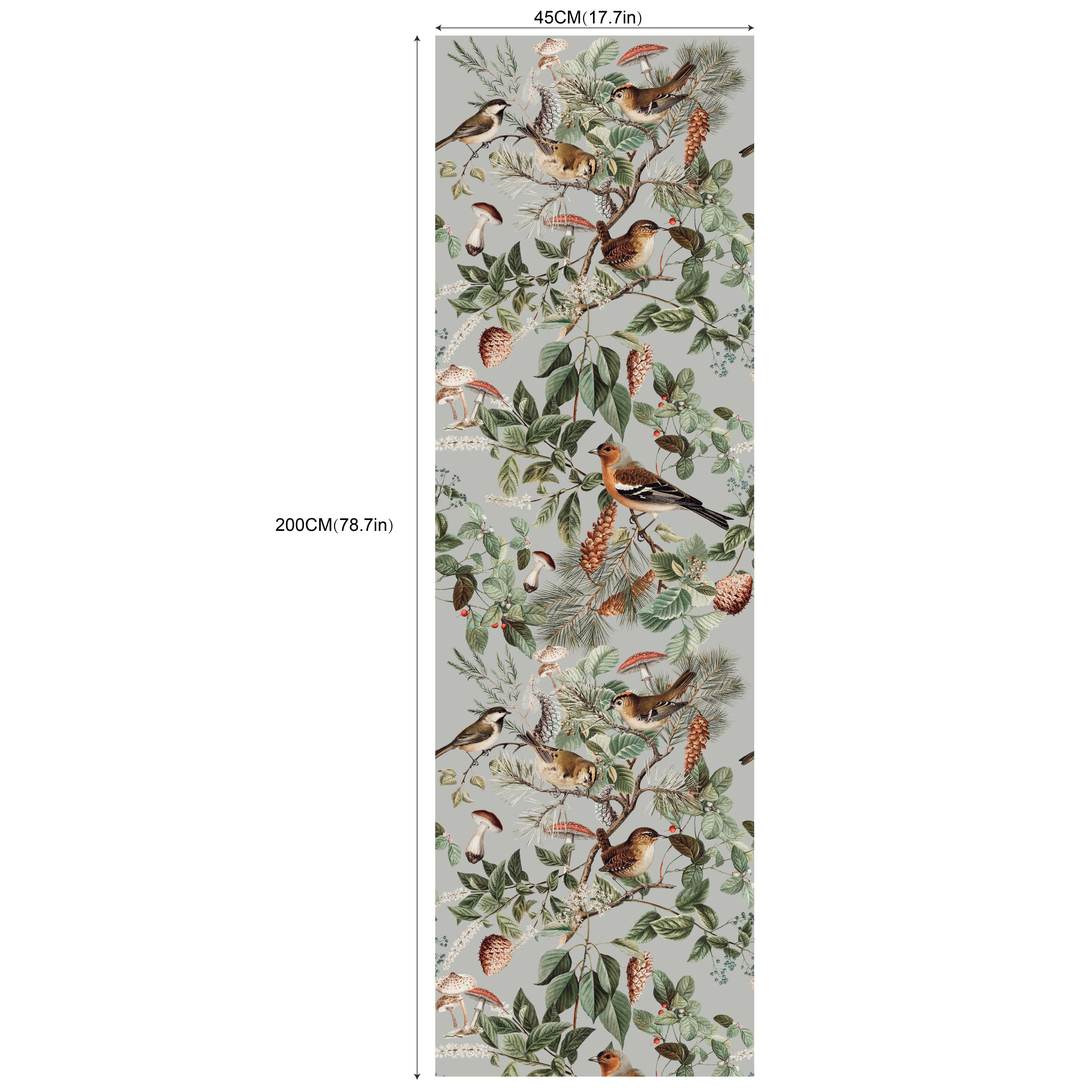 Image of & Stick Wallpaper - 17.7" X 78.7" | Animal & Plant With Mushrooms, Pine Cones & Birds | Waterproof & Removable Vinyl For Diy Home Decor, Fridge & Dishwasher, Wallpaper For Kitchen