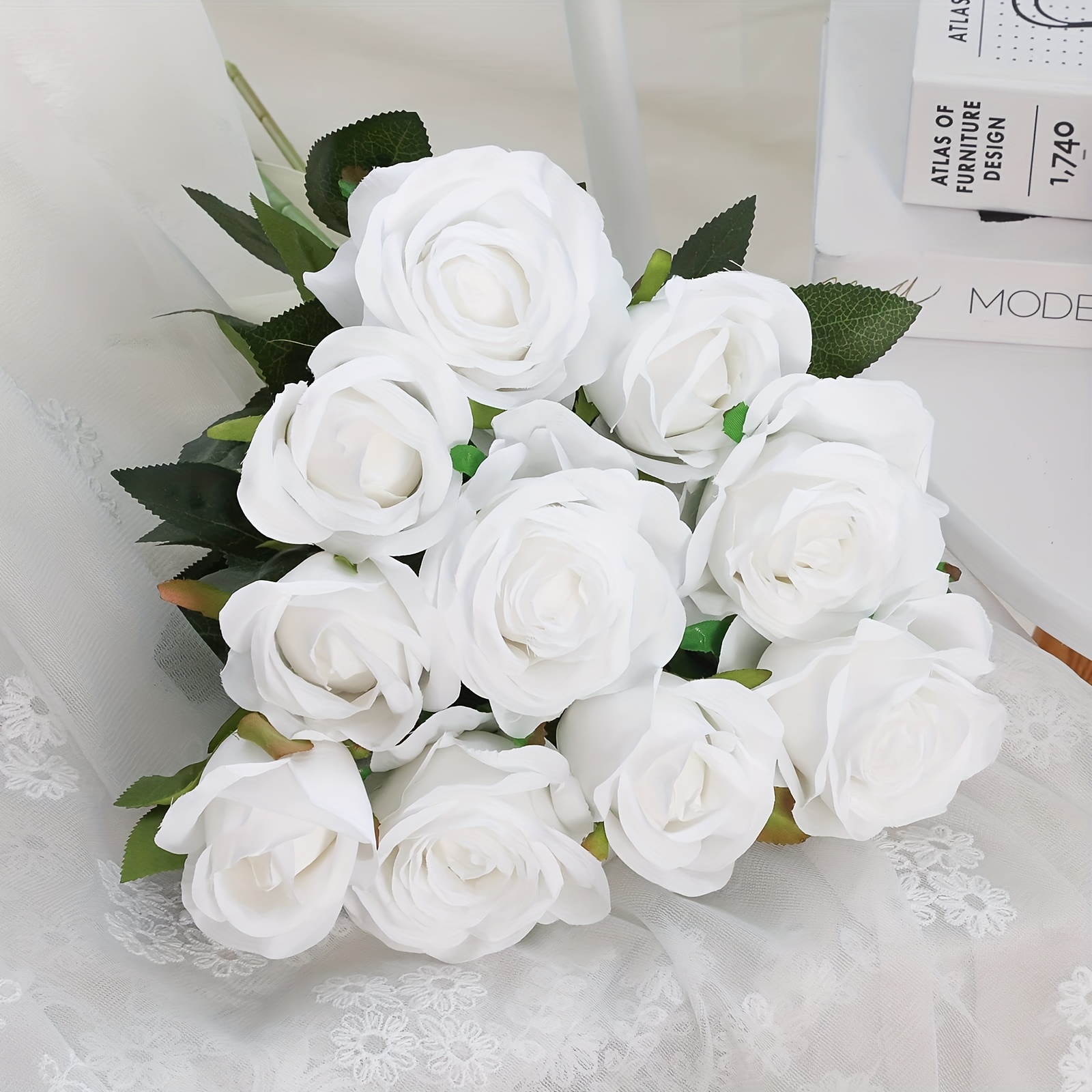 Artificial Silk Rose Flowers Single Stem Realistic Fake Rose Compatible  Wedding Bouquet Flower, 10pcs (blue)-o