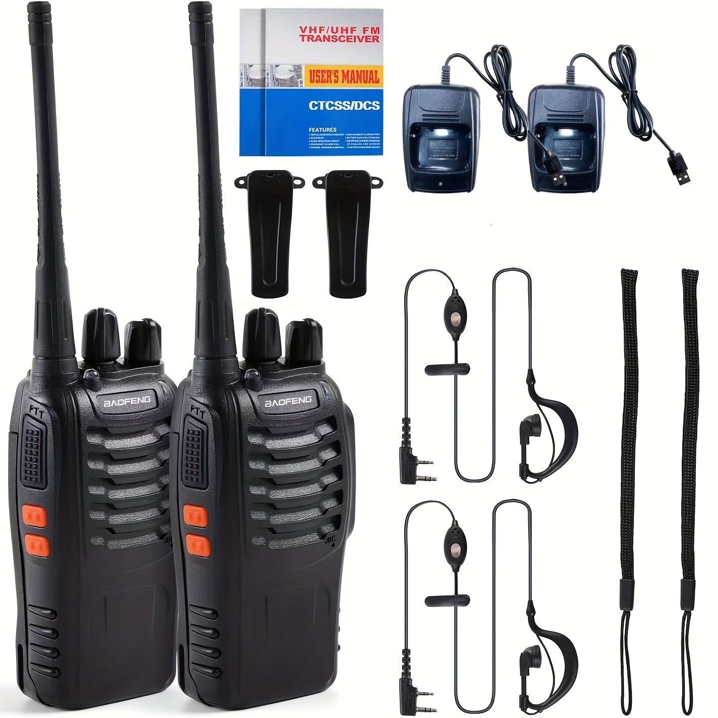 6pcs BAOFENG BF-888S Walkie Talkie for Adults, Long Range Two Way Radio,  1500mAh 16 CH, 6 Radios 6 Earpieces 1 Six-way Charger 1 Cable
