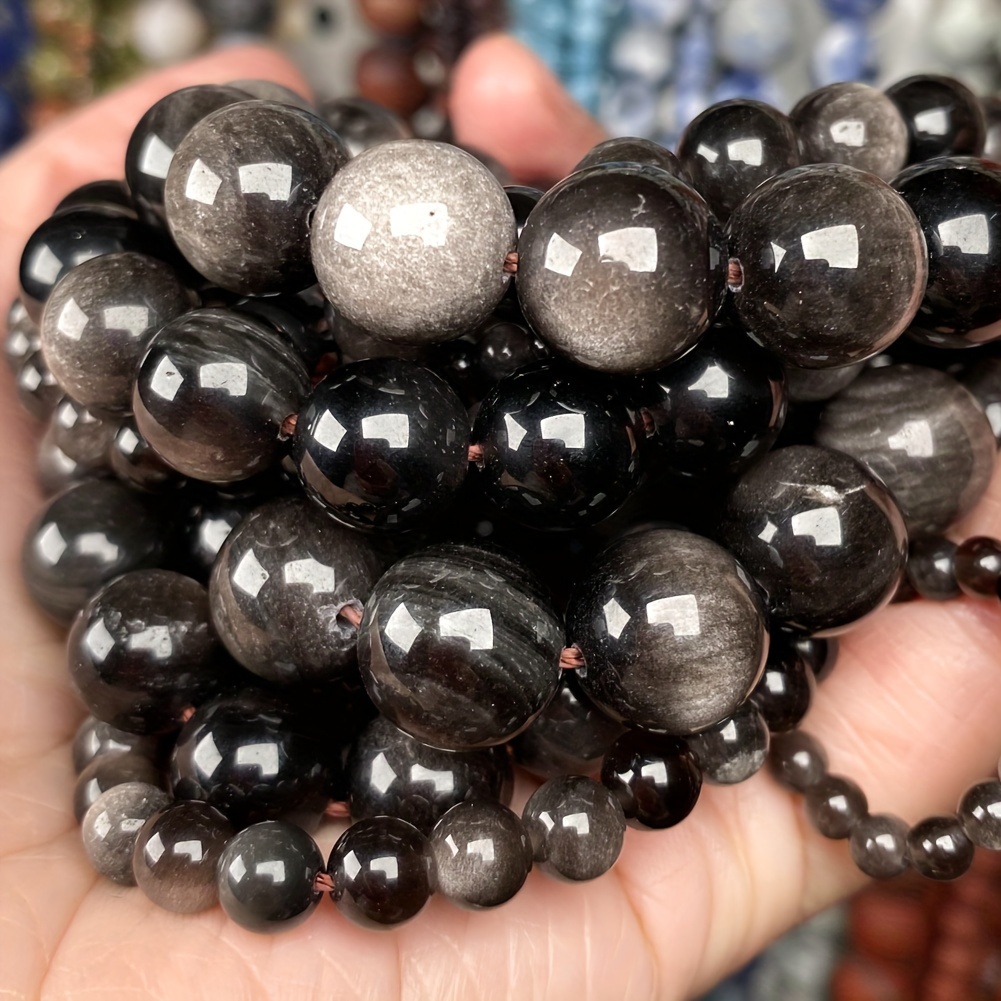 Natural Black Stone Beads Round Loose Beads For Jewelry - Temu