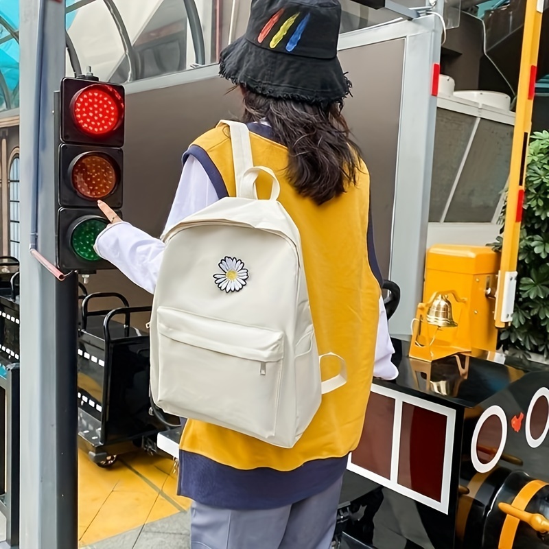Simple And Casual Backpack Daisy Flower Canvas Student Temu