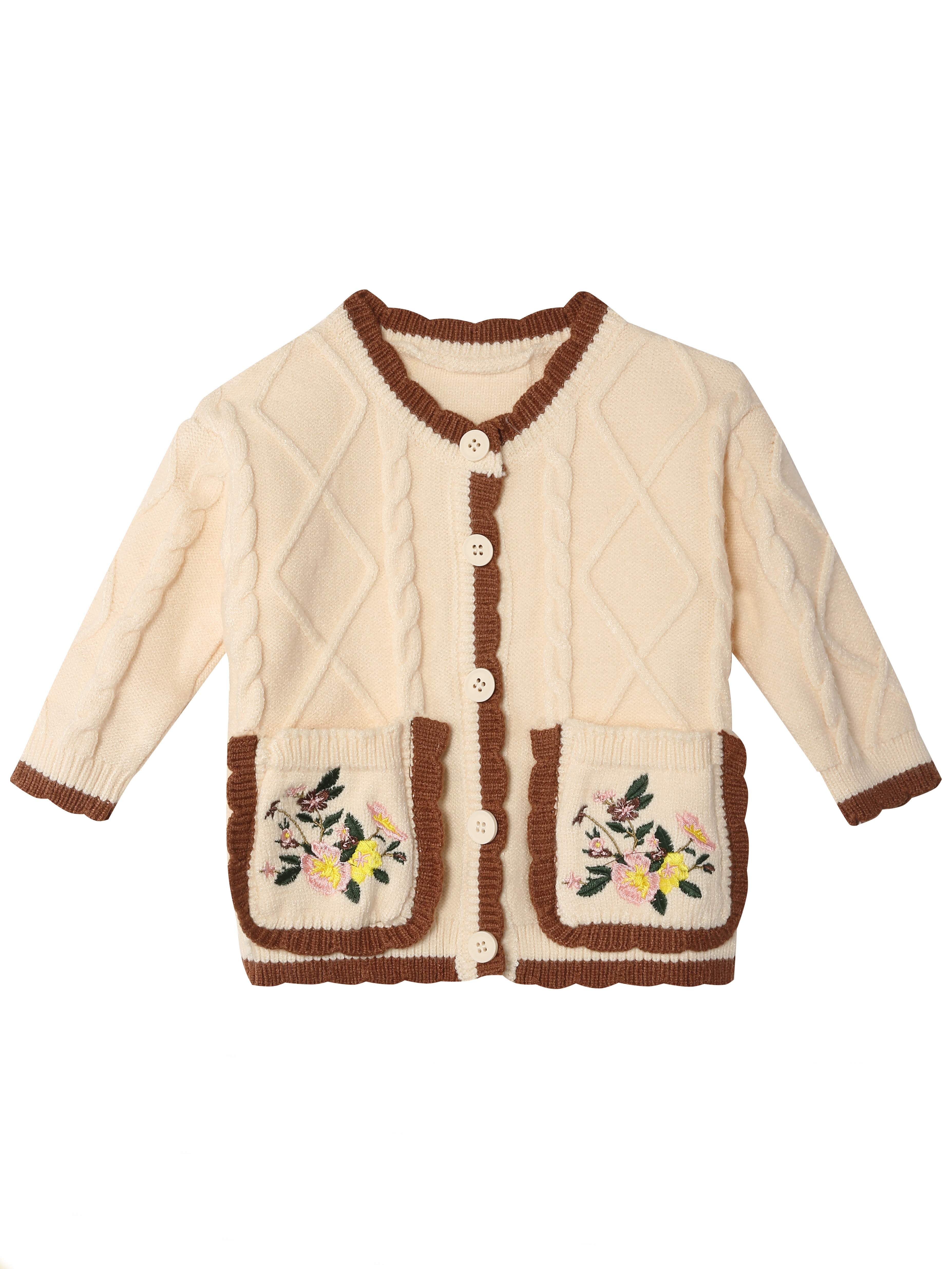 Lady Girl Knitted Sweater Cardigan Coat Top Embroidery Floral Casual Winter  Cute
