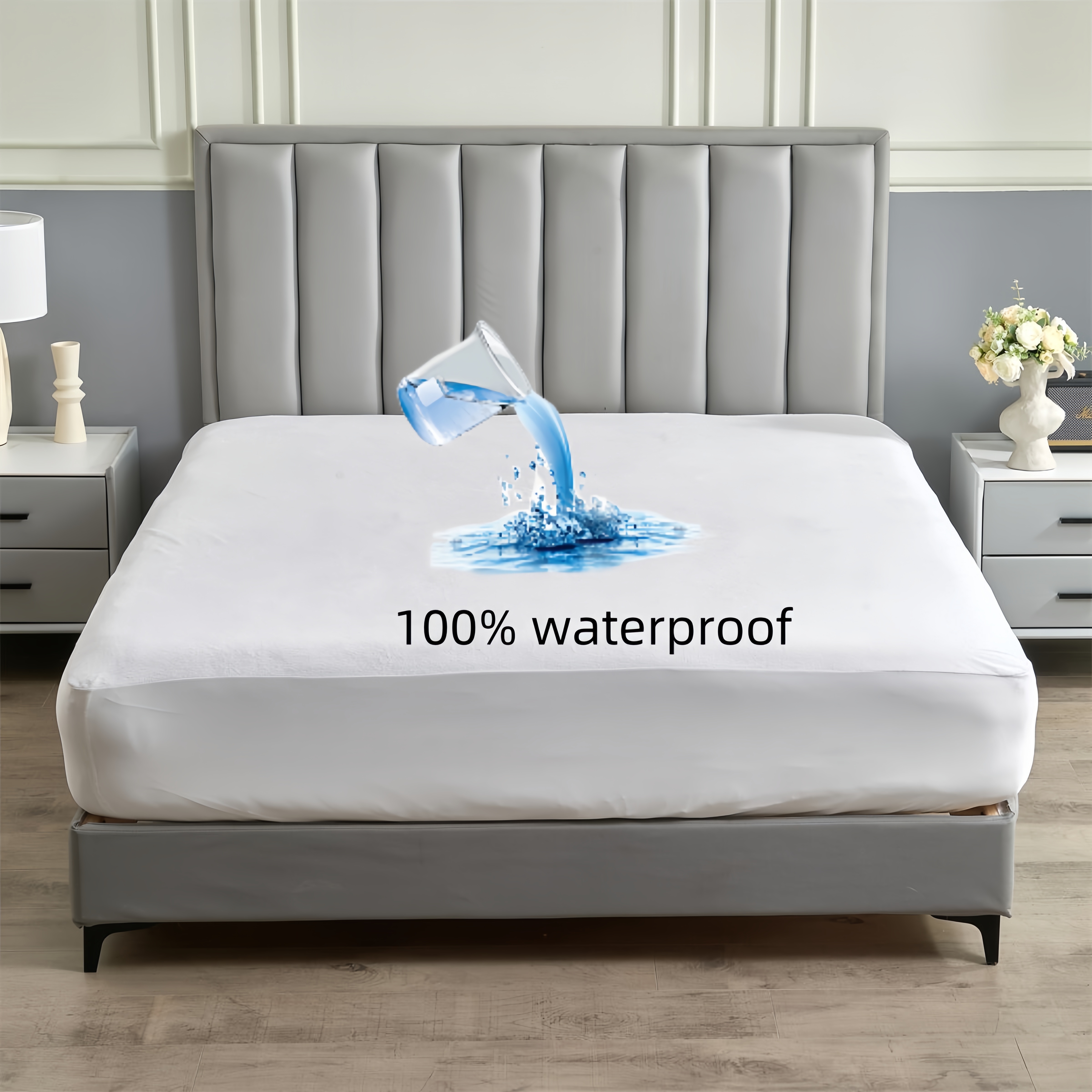 100% Cotton Terry Waterproof Mattress Protector Mattress Cover,  Hypoallergenic Premium White Cotton Terry Covers Fitted Sheet For Bedroom  Hotel Dorm - Temu