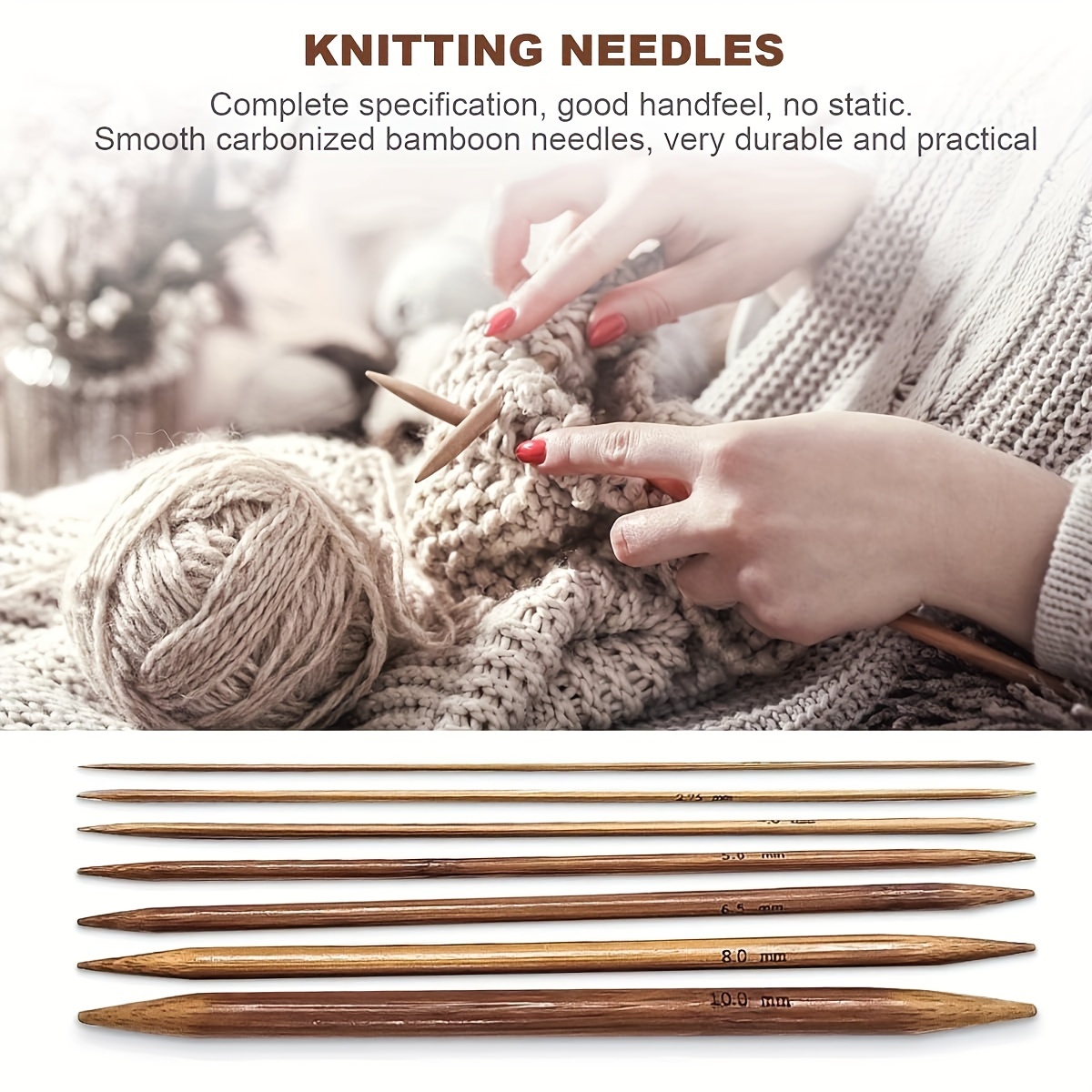 

75pcs Bamboo Knitting Needles Set, Double Pointed Handmade Knitting Needles For Beginners And Professionals, Knitting Needles Set 2 To 10mm For Socks, Gloves And Scarves