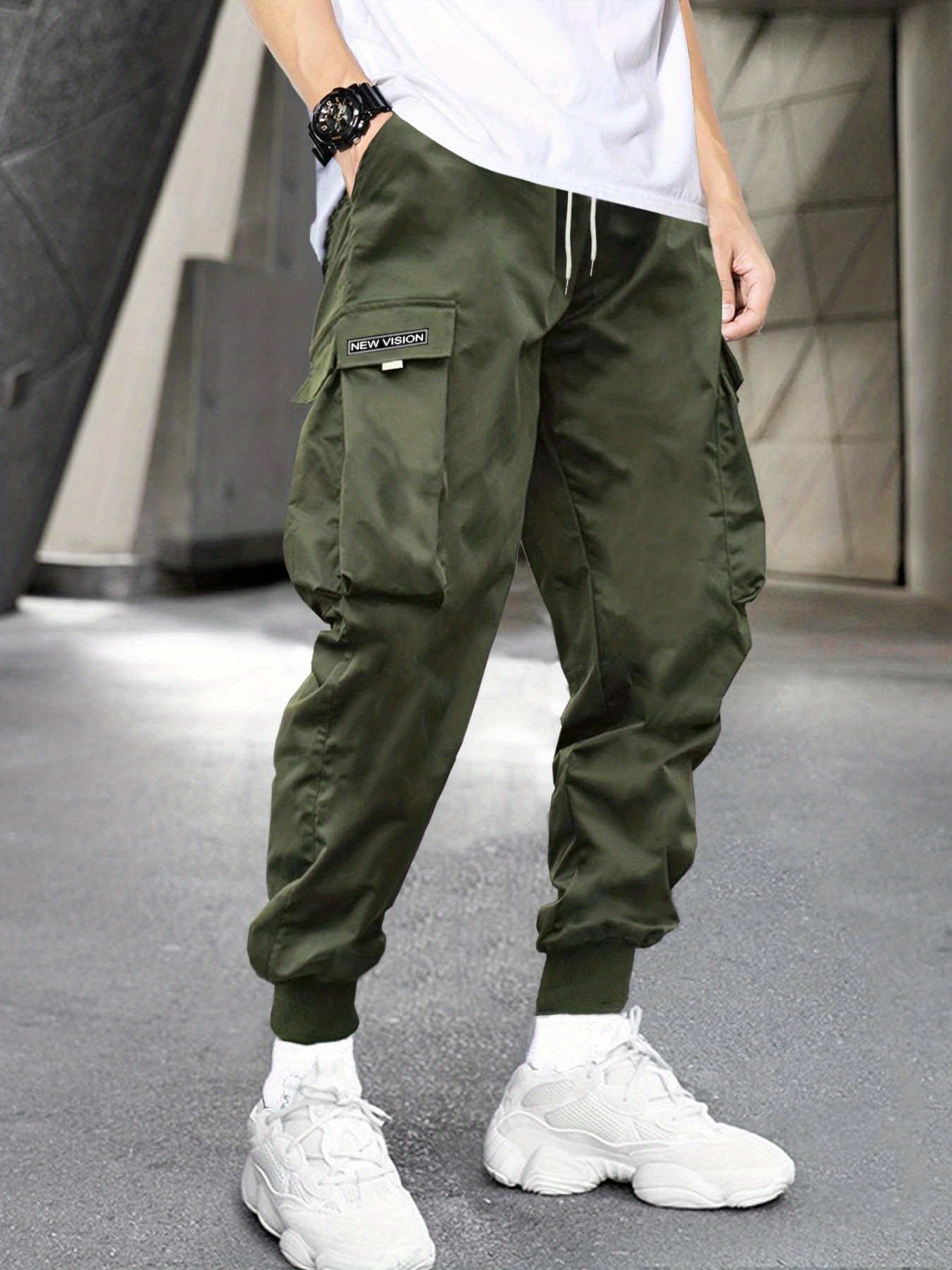 Pantalones Cargo de cintura con cordón lateral y bolsillo con solapa para  hombre