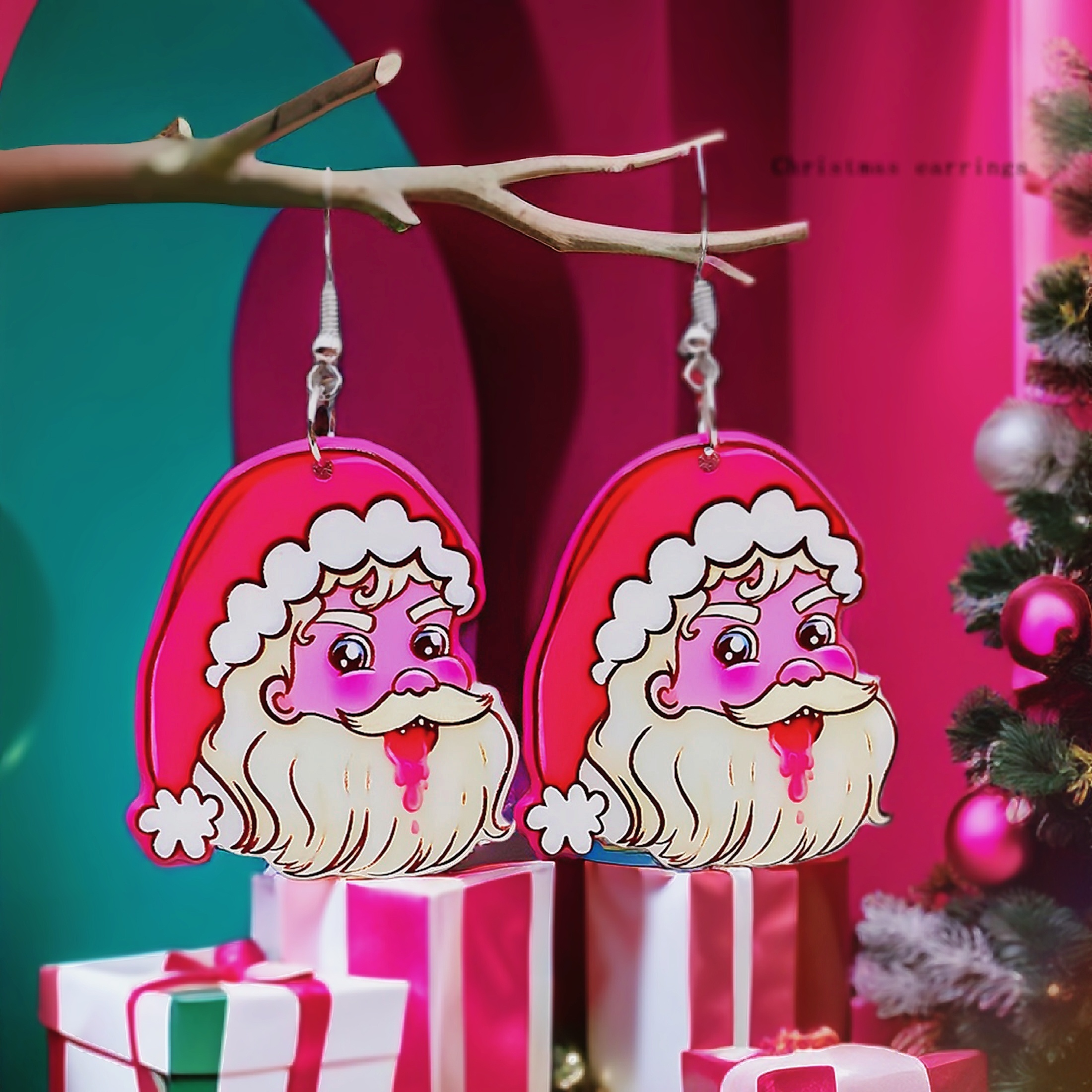 Boucles D'oreilles Pendantes Décorées De Strass Père Noël En Peluche De  Noël Mignon Style Dessin Animé Plaqué Or 14K Cadeau De Noël