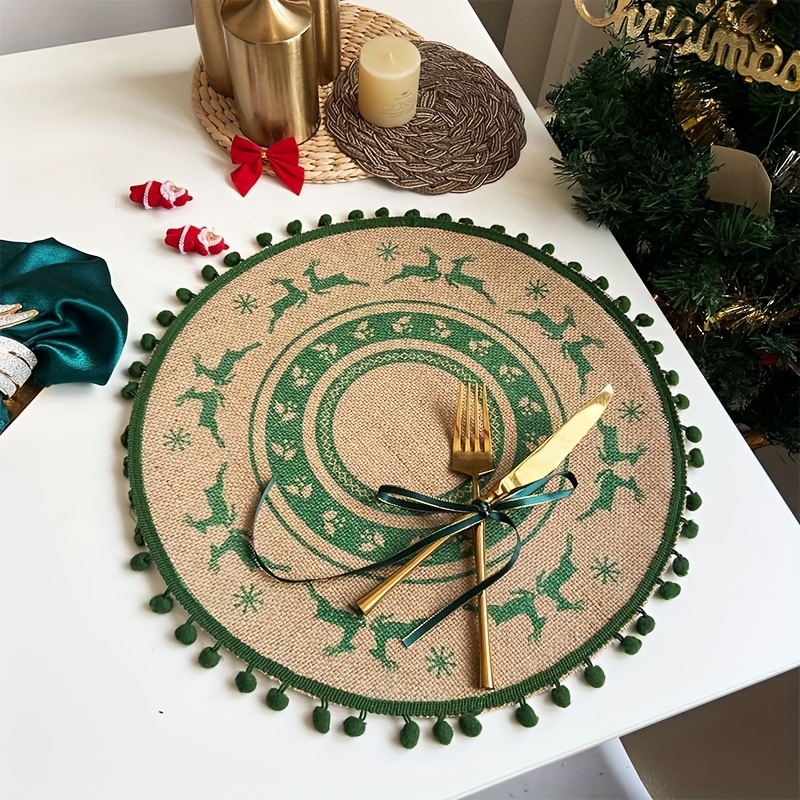 Jute Placemats Christmas Theme Round Table Mats With Tassel Temu