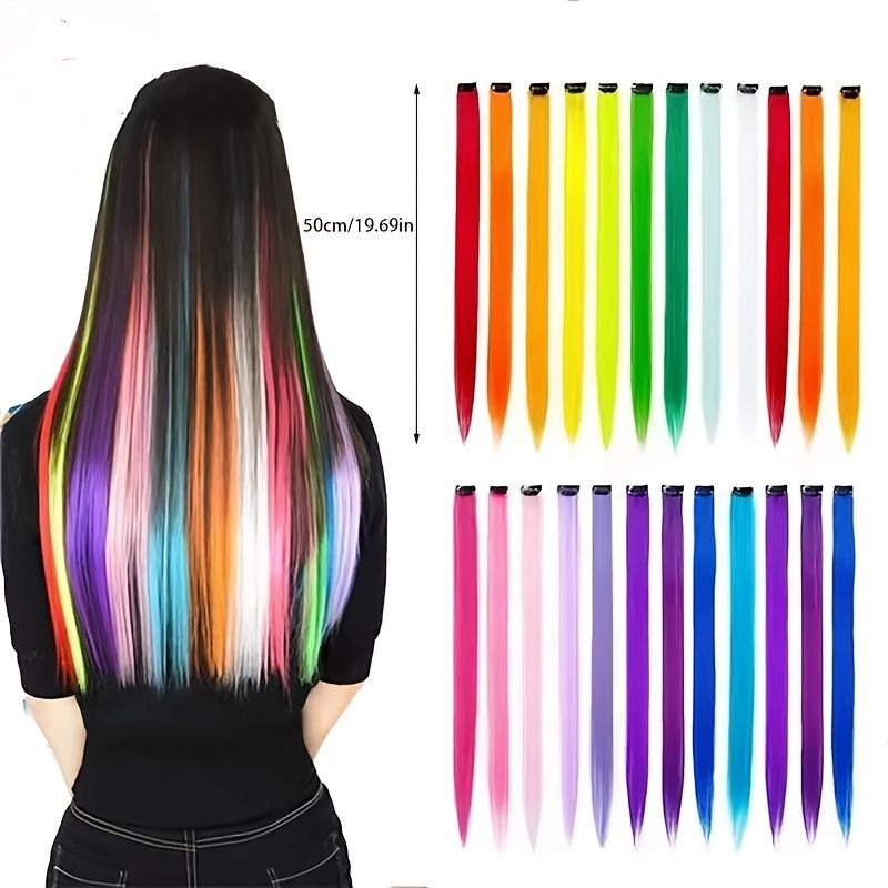 19 69 Inch Colorful Hair Extensions Colored Clip In Synthetic Hair  Extensions Party Highlights Rainbow Fake Hair Clips For Girls Women Doll  Christmas Party New Year Gift - Beauty & Personal Care - Temu