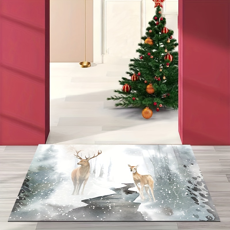 Christmas Elk Pattern Design Door Mat, Simple Polyester