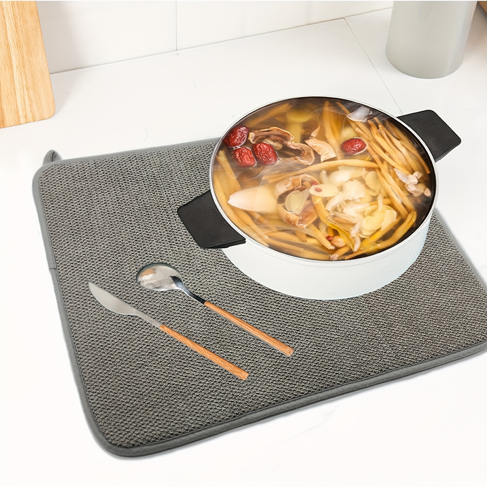 Grey Kitchen Absorbent Placemat Microfiber Dish Drain Mat - Temu