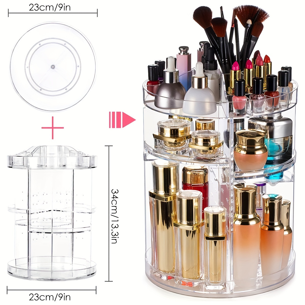360 Makeup Organizer, DIY Detachable Spinning Cosmetic Makeup Caddy Storage  DIsplay Bag Case Large Capacity Makeup Box Acrylic Vanity Organizer Box