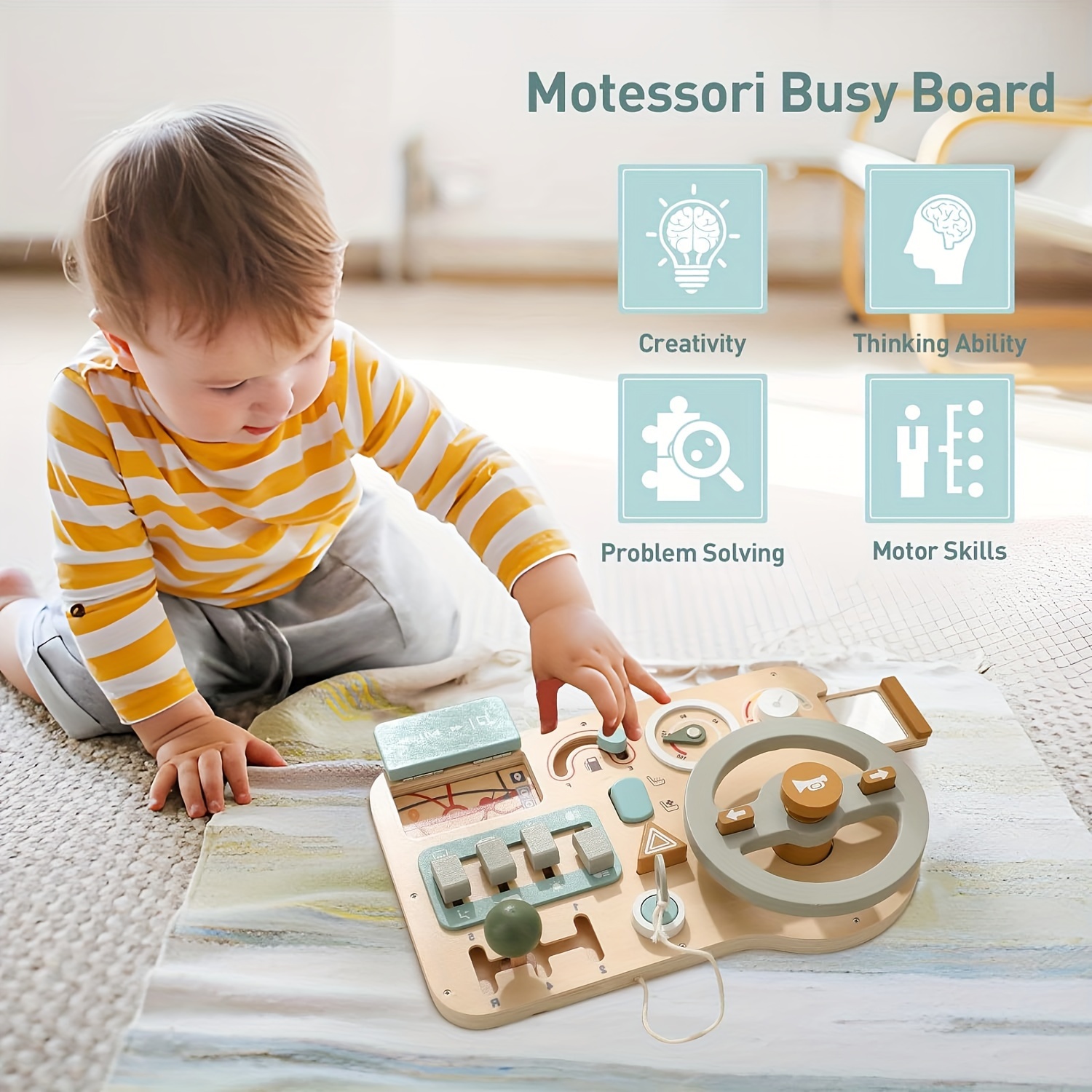  Montessori Busy Board for Toddlers, Wooden Sensory Toys,  Preschool Learning Activities for Fine Motor Skills Travel Toy, Basic Life  Skills Educational Gifts for 1 2 3 Years Old Kids Boys Girls : Toys & Games