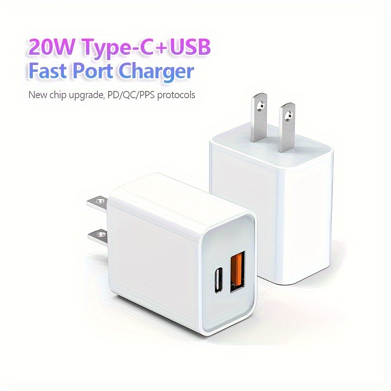 [Paquete de 2] Cargador rápido USB C de 20 W (listado ETL), entrega de  energía PD de doble puerto + cargador de pared 3.0, adaptador de teléfono  de
