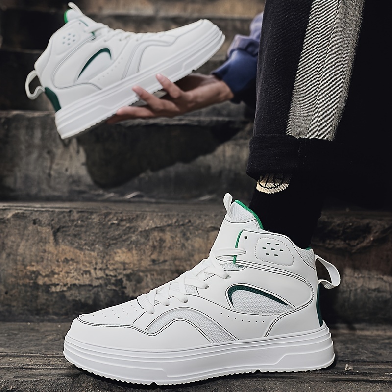 Plus Size Men's Trendy Solid/Colour Block High Top Skate Shoes, Comfy Non Slip Casual Soft Sole Sneakers For Men's Outdoor Activities