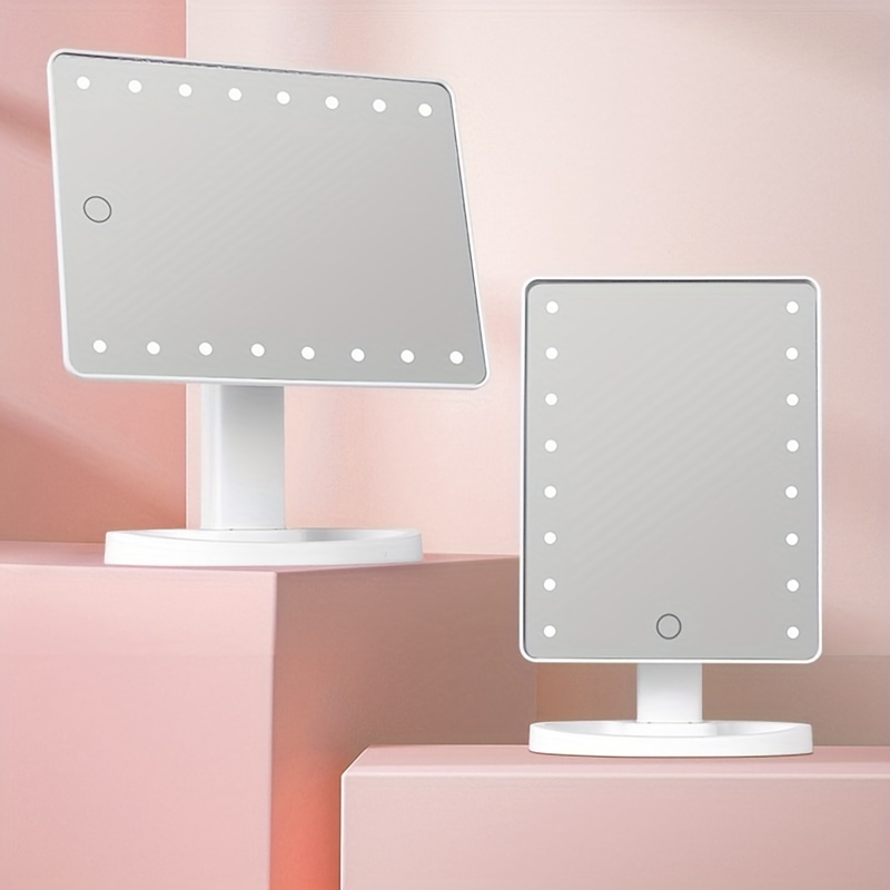 Specchio cosmetico bianco mini desktop con illuminazione a LED , 360 gradi  regolabile e pieghevole 