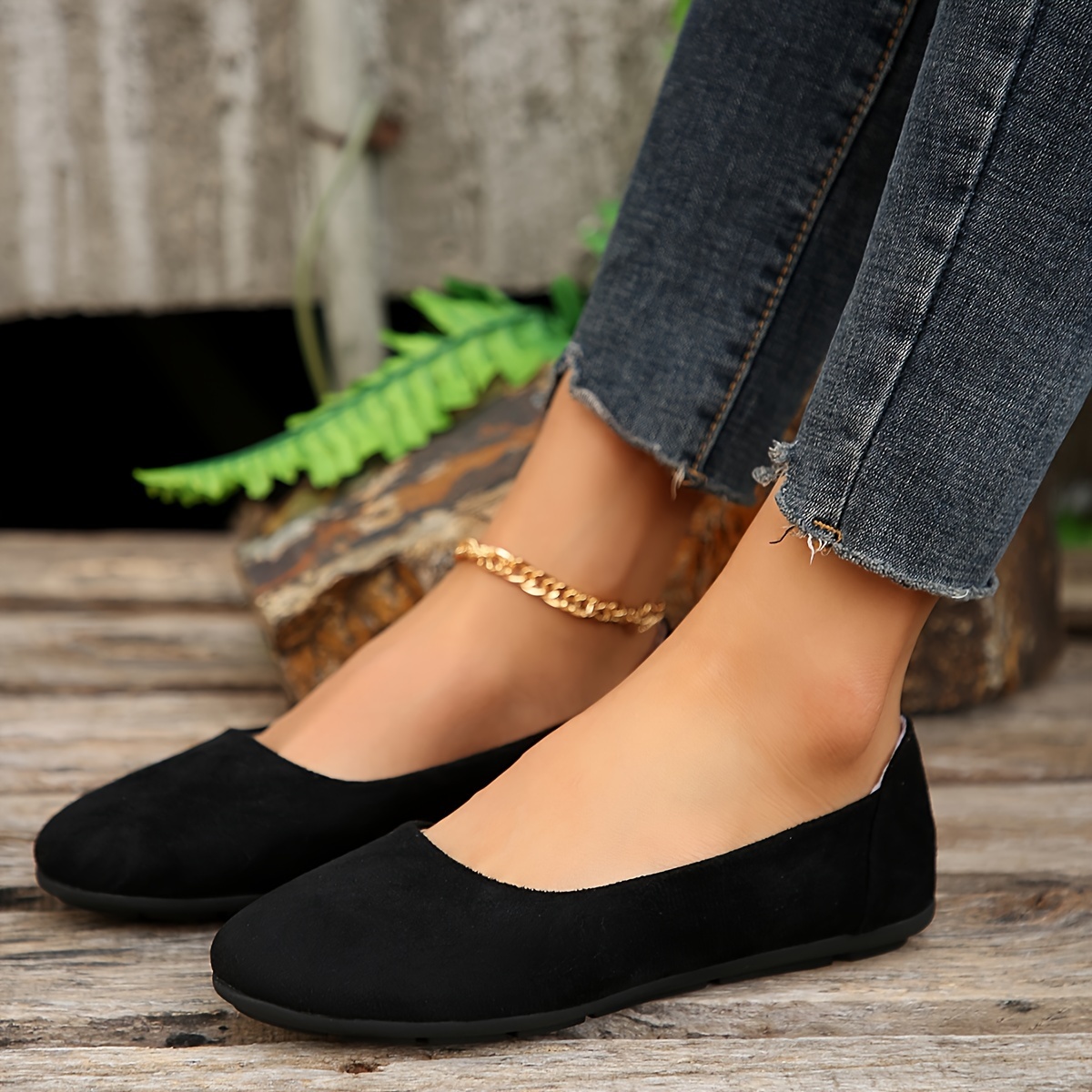 Women'S Slip-On Ballet Flats Light Mouth Round Toe Closed-Toe Work Shoes  with Breathable Fabric Upper Cushioned PU Insole Versatile Black Flats 