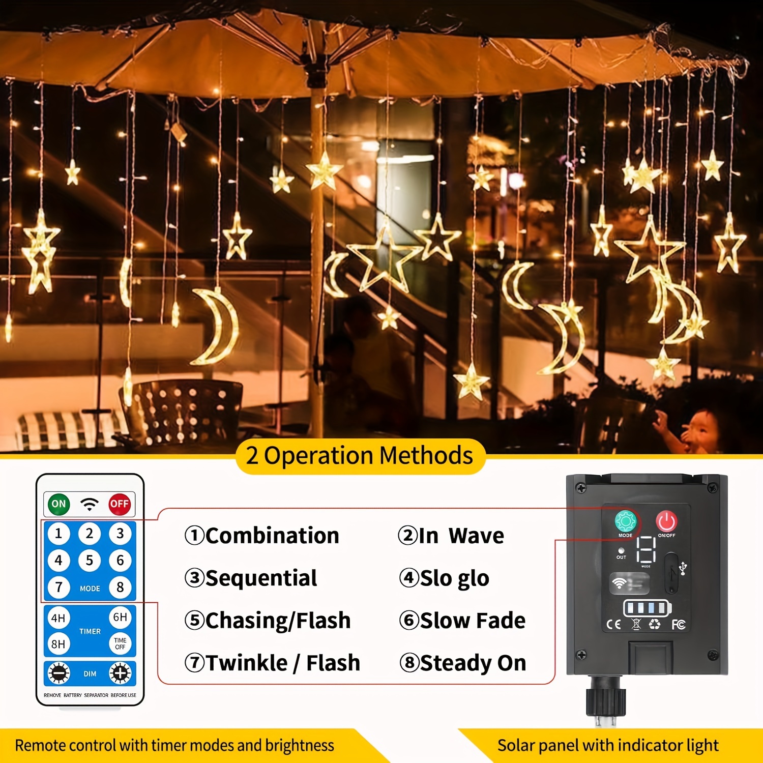 Fairy Lights Remote Control Hanging Star and Moon Lights with 138 LEDs The Holiday Aisle