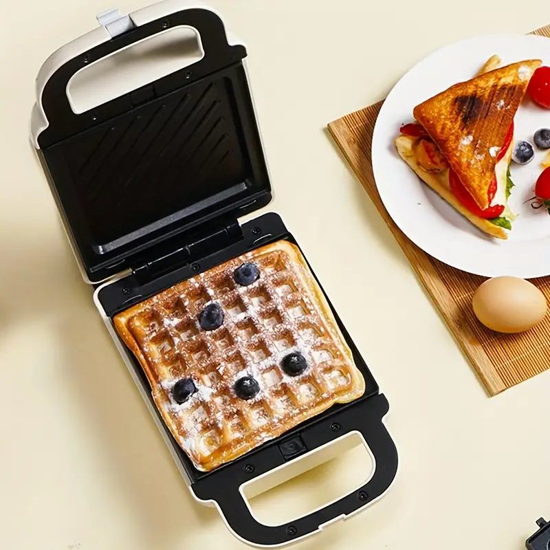 1pc waffle maker with non stick plate compact and easy to clean waffle iron breakfast waffle maker small belgium grilled cheese stainless steel sandwich maker breakfast maker toaster small appliances home frying steak maker details 3