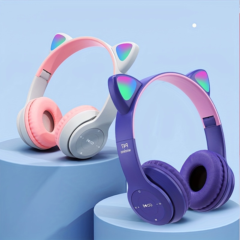 1pc Over Ear Portable Headphones P47M Cute Cat Ear Design Aesthetic Design 400mAh Luminous Symphony Enjoy Sound