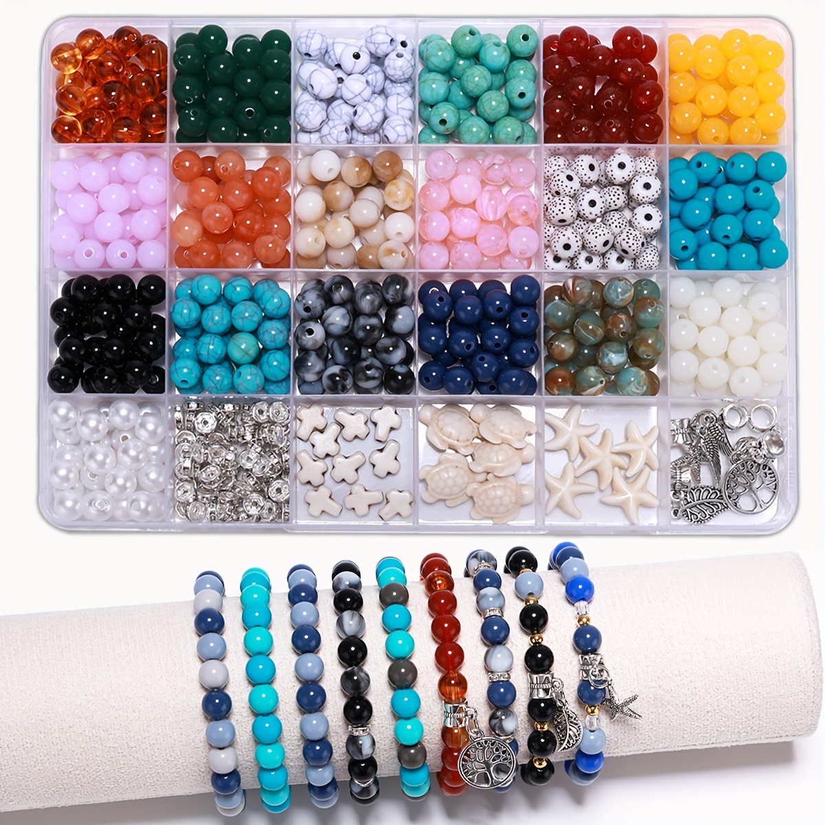 Mchruie Christmas Bracelet Making Kit, Crystal Beads for Bracelets Making -  375pc Glass Beads for Jewelry Making Adults 8mm Round Gemstone Beads DIY