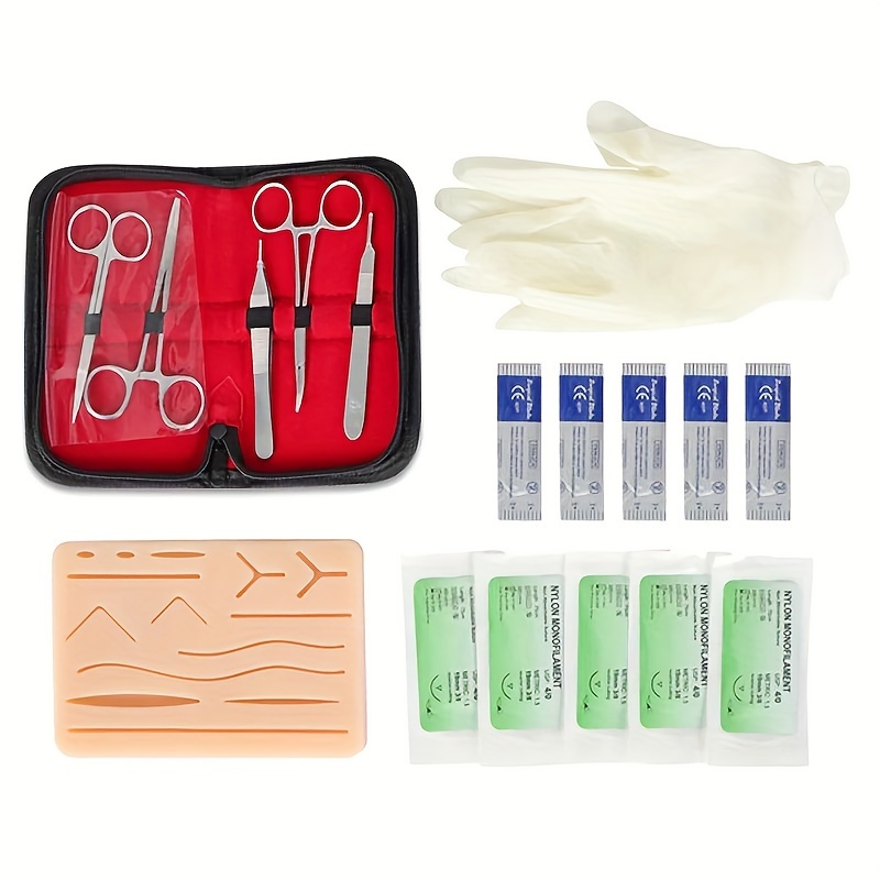 Kit de sutura para estudiantes de medicina, kit completo de práctica de  sutura con almohadilla para la piel, kit de almohadilla de sutura médica  con