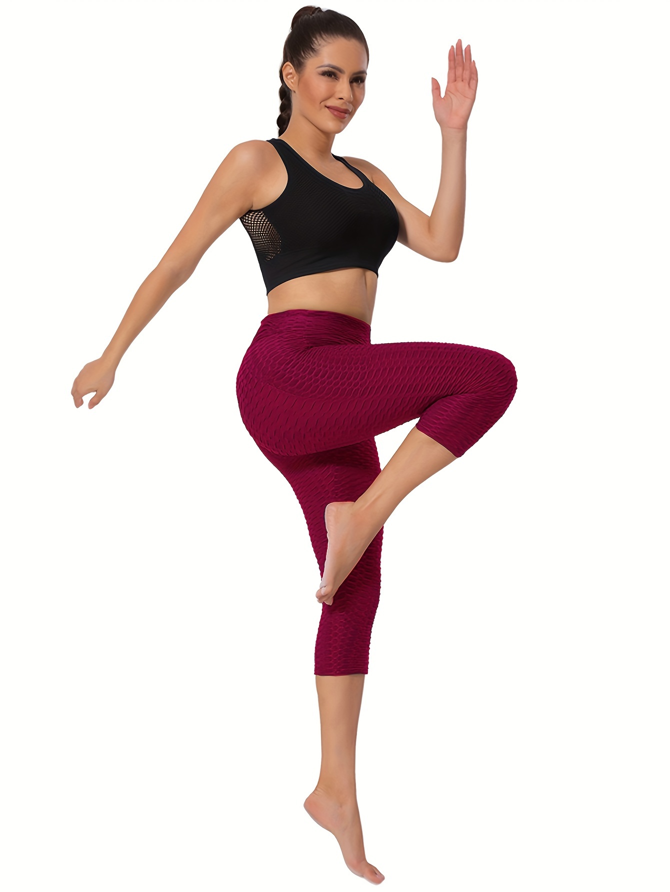 Honeycomb Yoga Capri Leggings Pocket Running Fitness Sports - Temu