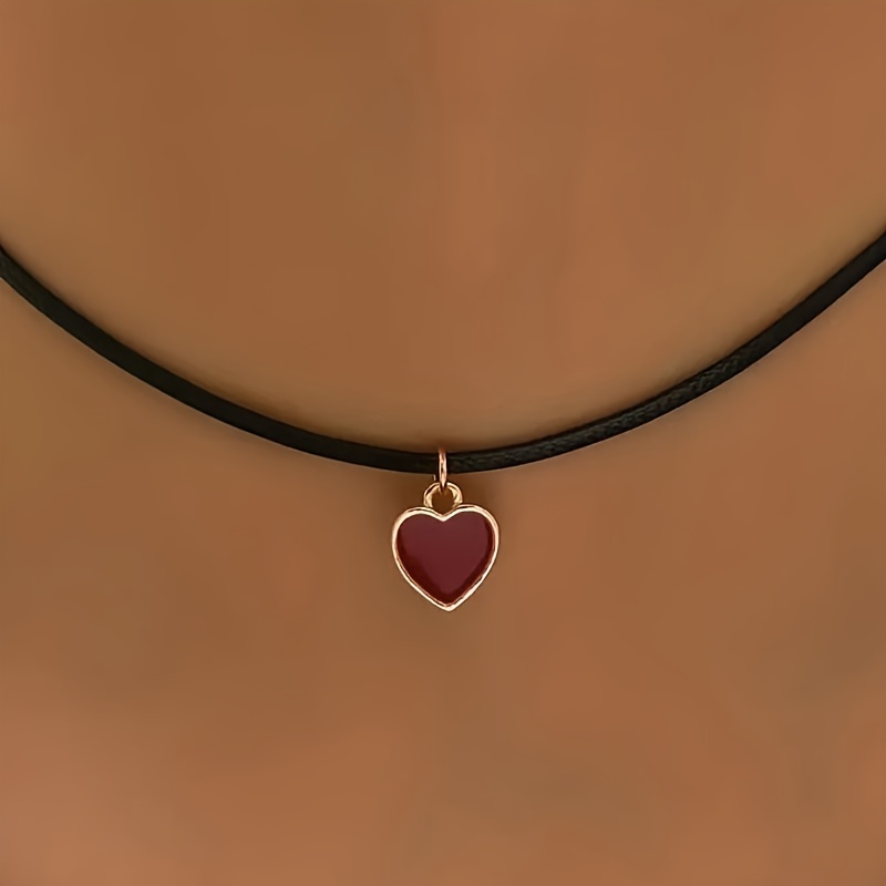 Chic Red Heart Pendant Necklace - , Alloy, Perfect For Casual Attire & Holiday Gifts
