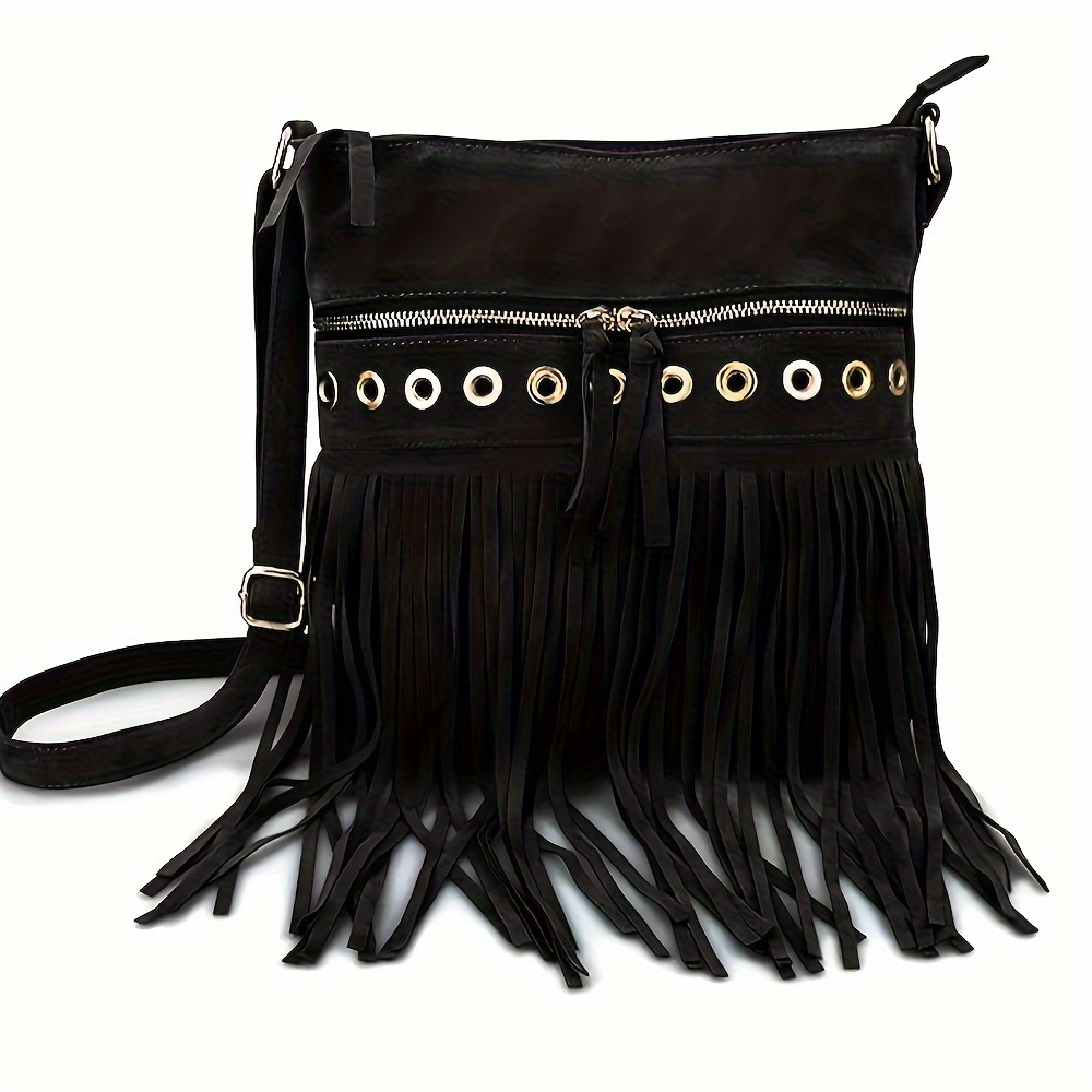 Vintage Tassel Decor Crossbody Bag, Small Pu Leather Square Purse, Wide Guitar  Strap Shoulder Bag - Temu