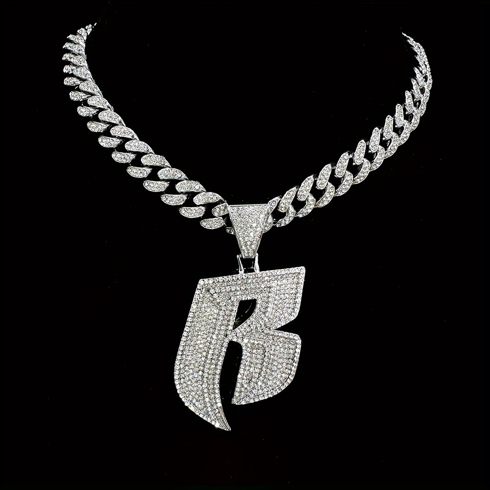 1pc Hip Hop Street 4pF Letter Pendant Necklace, Funky Cuban 3 Medium Chain, Link Optional Iecd Out Miami Bling Rhinestone Necklace Rapper Jewelry