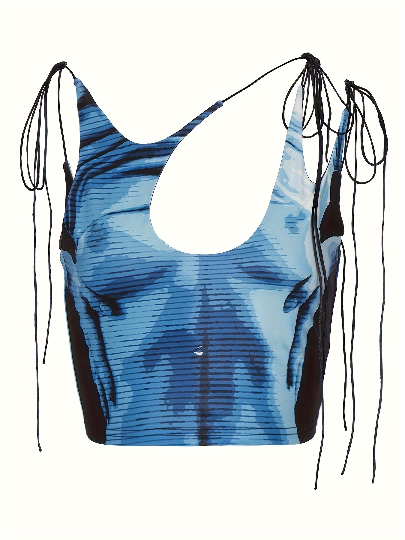 Graphic Print Asymmetrical Neck Tank Top, Casual Sleeveless Crop Tank Top For Summer, Women's Clothing