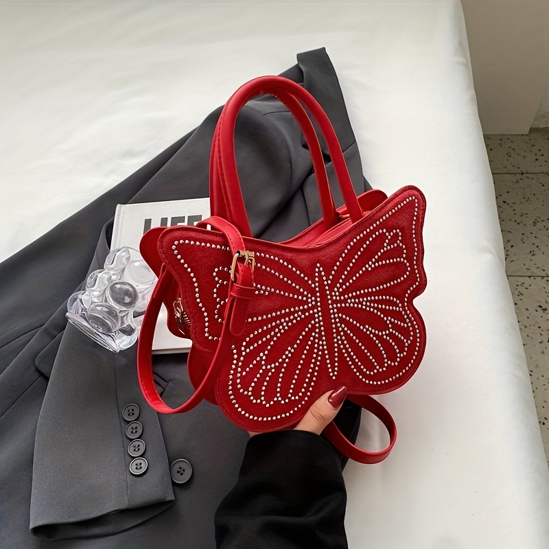 Red Handbag Laser Cut Butterfly Faux Leather Crossbody HandBag