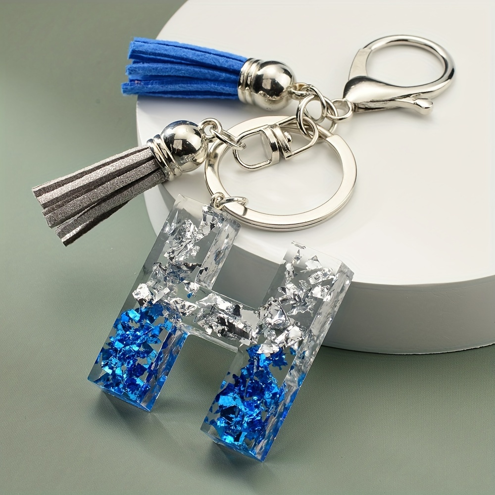 1pc Letter Alphabet Keychain Resin Letter A-Z Keyring Cute Key Chain Tassel Charm for Women Girls Gifts,Temu
